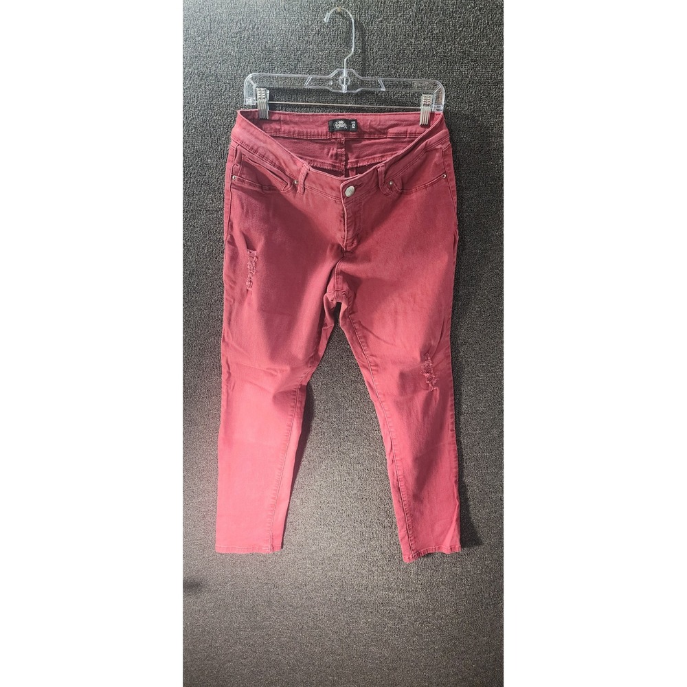 Royalty for Me Womens Size 12 Coral Pink Distressed Skinny Jeans Stretch Denim